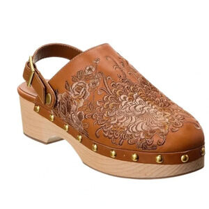 Johnny Was Mono Leather Clog, Brown Size 7M New